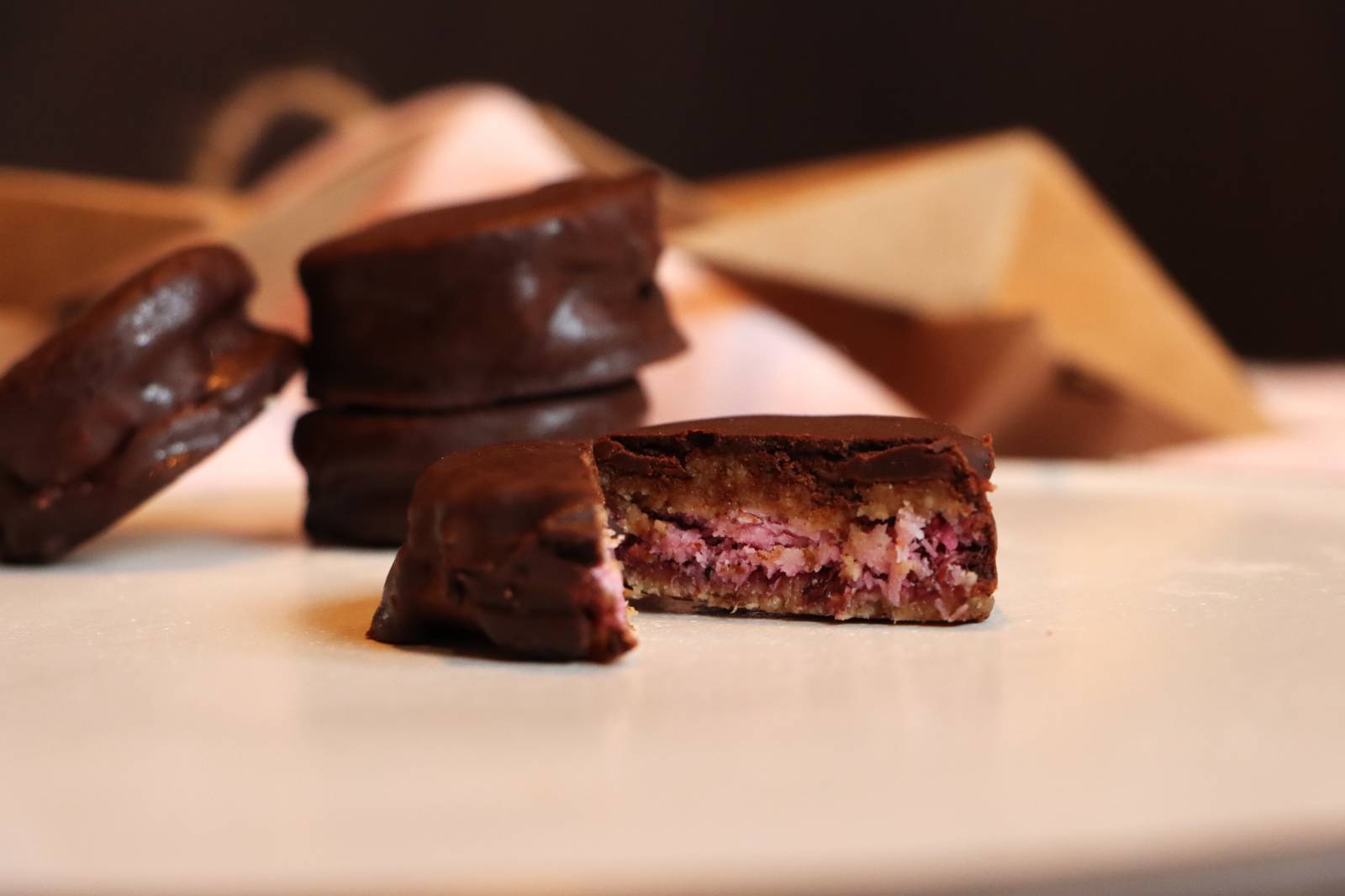 chocolate-coconut-raspberry cookie symbolic picture