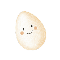 Illustration of a smiling egg with rosy cheeks on a white background.