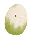 Sad egg character with a frowning face and green shading at the bottom.